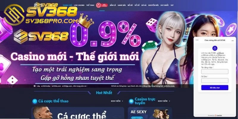 Casino SV368 nổi bật là một sòng bài trực tuyến đa dạng